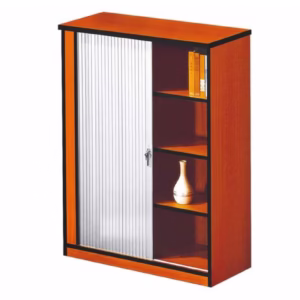 Silver Roller Door System Cabinet 4 Tier Cherry Melamine