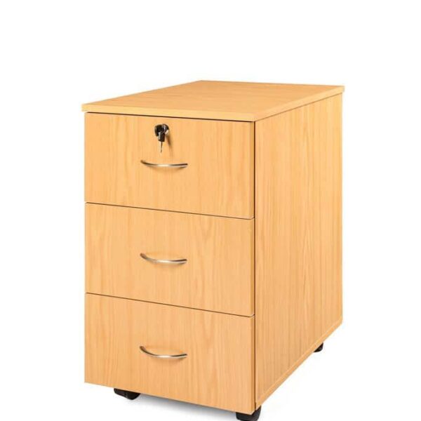 melamine pedestal with 3 drawers and top lock oak