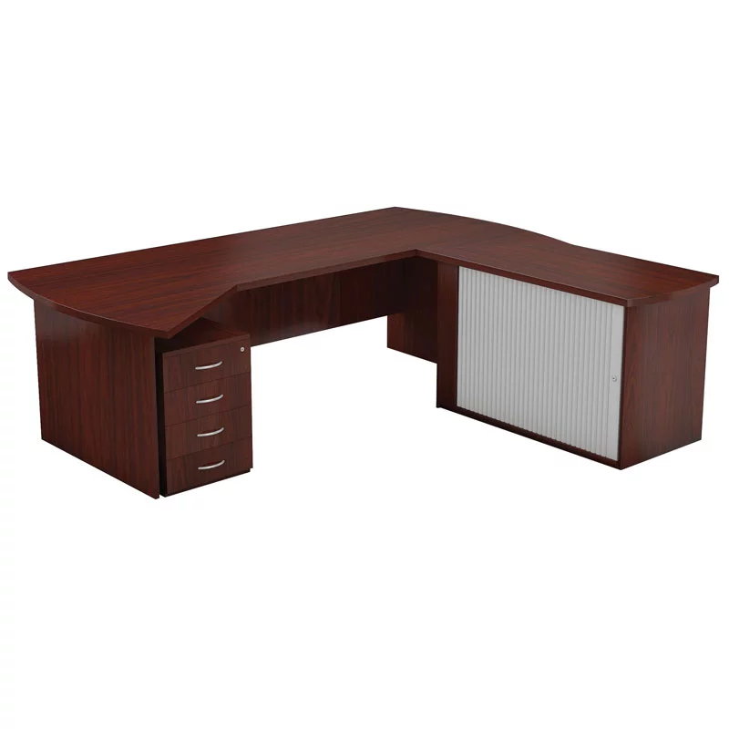 Everest L Shape Desk + Credenza + 4 Drawer Pedestal