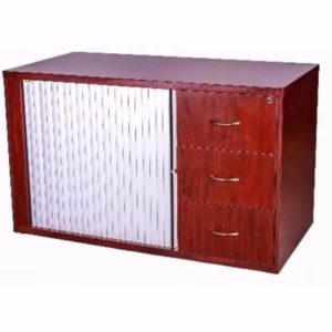 Mahogany Roller Door Storage Pedenza With Silver Roller Door