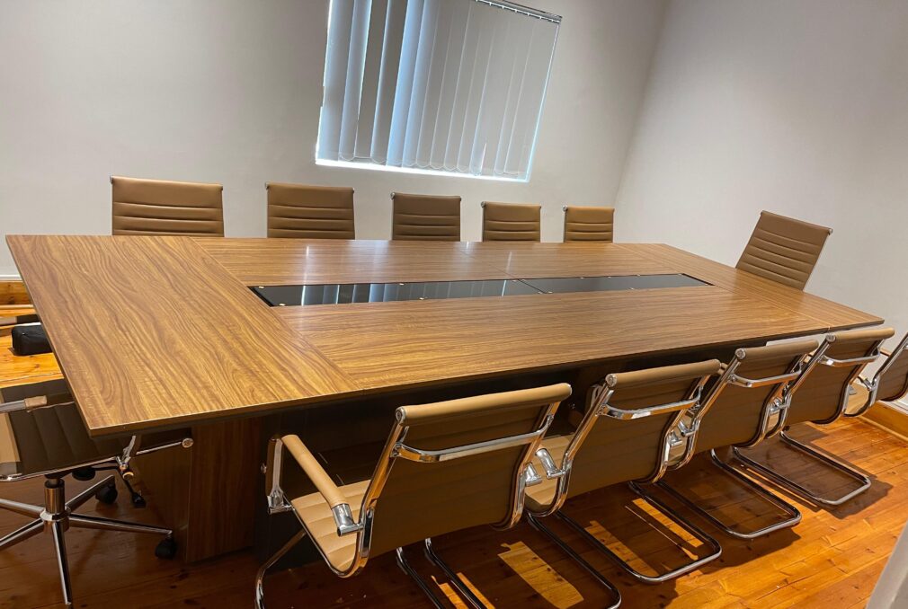 boardroom table amen to order Ebony Modern Flat Boardroom Desk Glass Centre Inlay 1