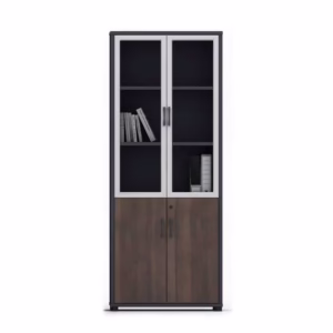Library Wall Unit Cabinet Top Glass Door Silver Trim Melamine