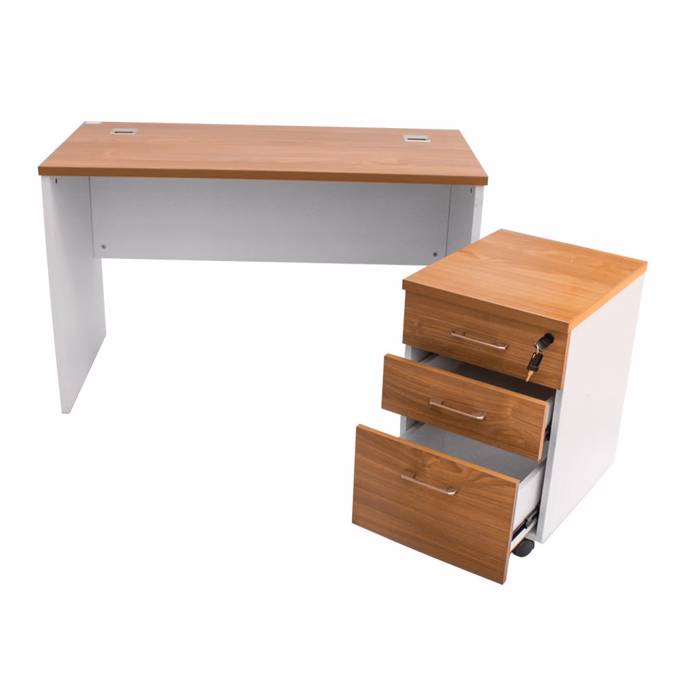 Oak and White Computer Desk 3 Drawer Pedestal Stock 3