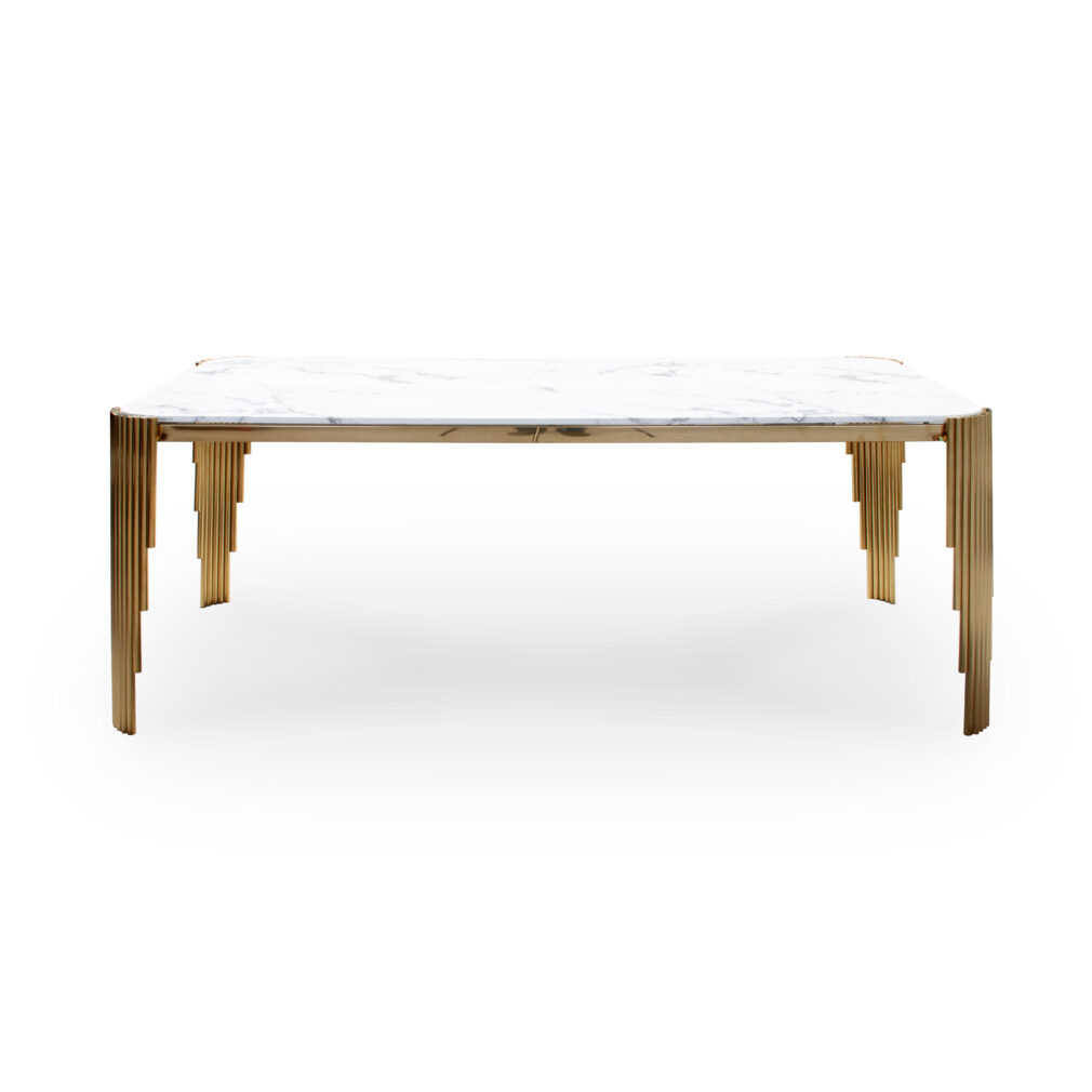 Stellarglass Gold Dining Table 1800 – White Marble Top