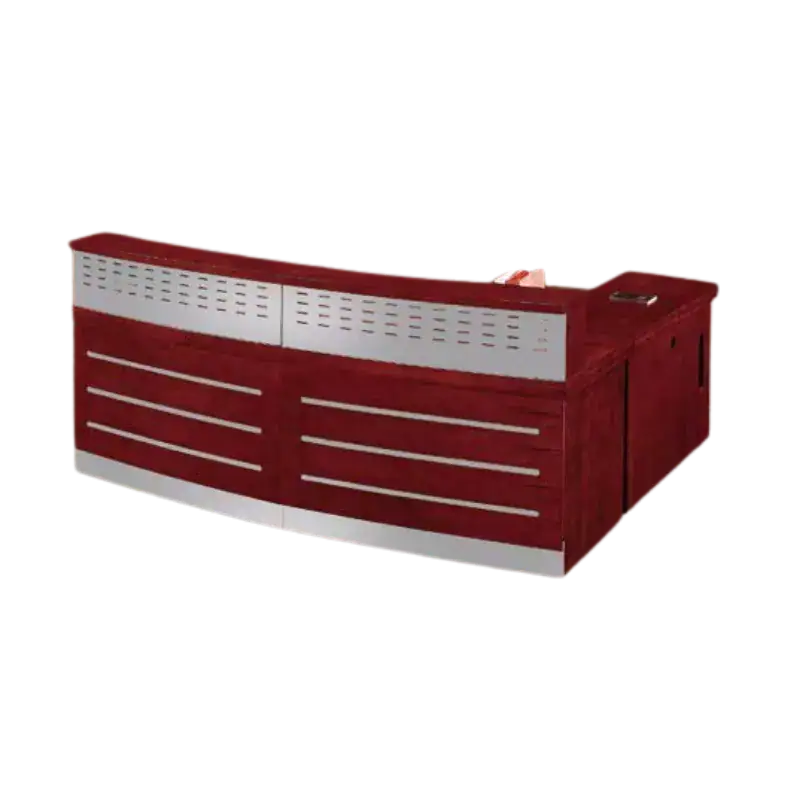 Frontline Reception Unit in Mahogany Veneer Finish with Credenza