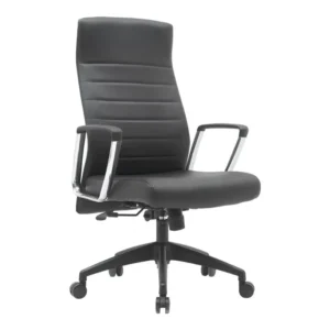Leather High Back Chair – Chrome Arms Black PU 5 Star Base