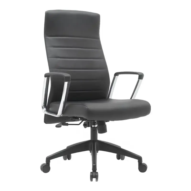 Leather High Back Chair – Chrome Arms Black PU 5 Star Base