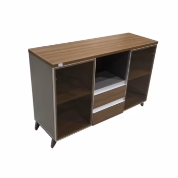 Monis server cabinet in melamine with lockable castors and tinted glass shelving