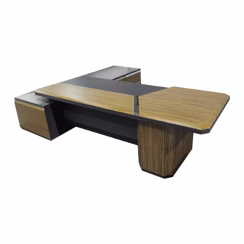 Urban Modern L shaped executive desk in Cocoa Brown with four drawers
